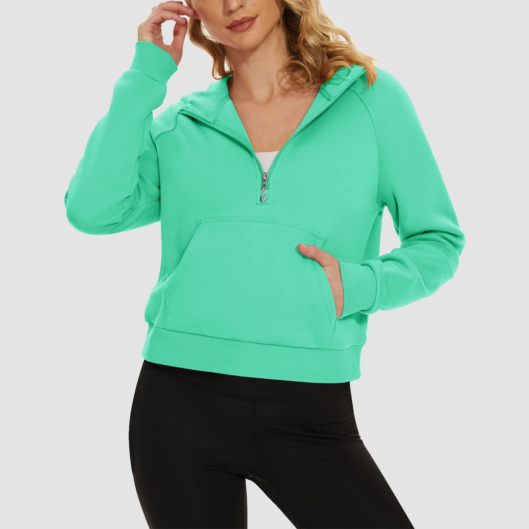 Women's Fleece Hoodie - Half Zip & Kangaroo Pocket