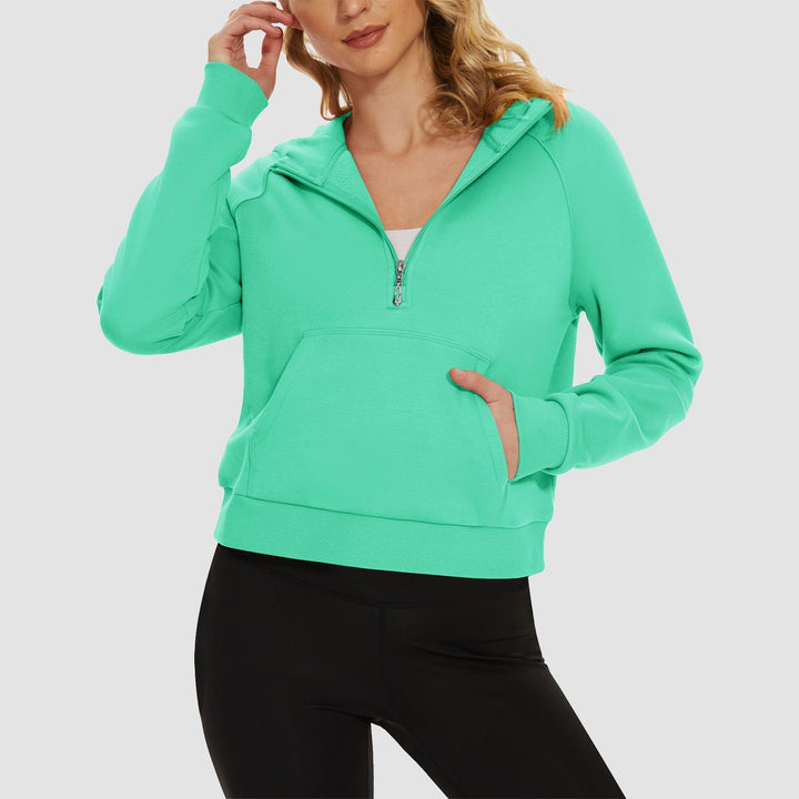 Women's Fleece Hoodie - Half Zip & Kangaroo Pocket