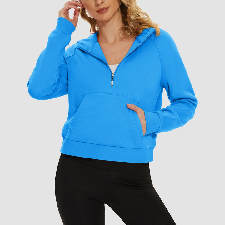 Women's Fleece Hoodie - Half Zip & Kangaroo Pocket