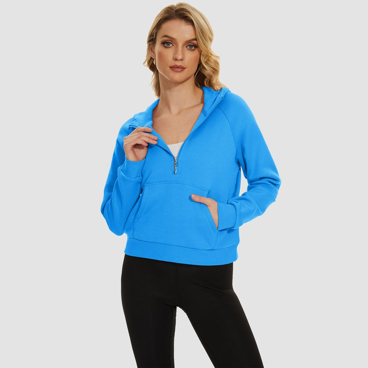 Women's Fleece Hoodie - Half Zip & Kangaroo Pocket
