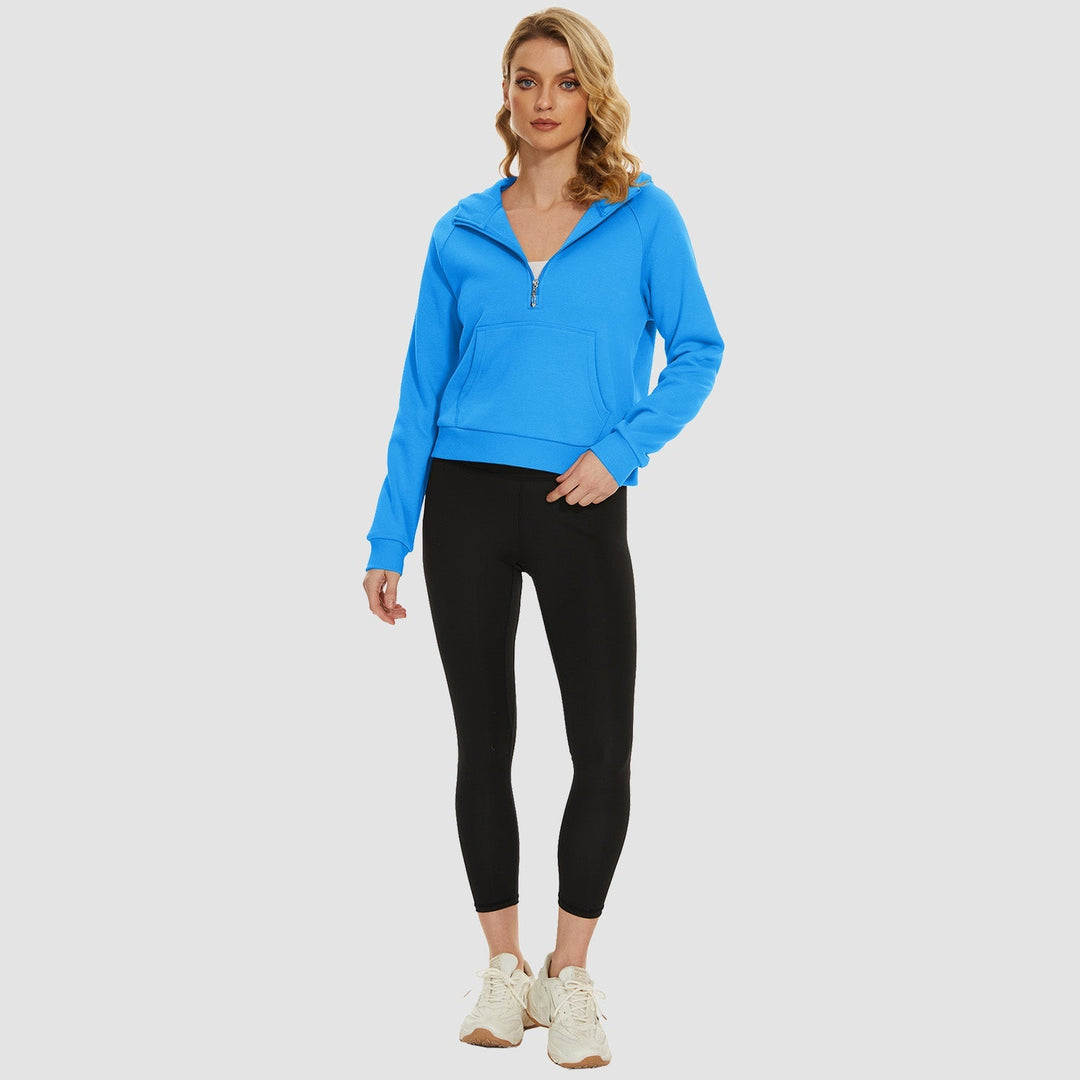 Women's Fleece Hoodie - Half Zip & Kangaroo Pocket