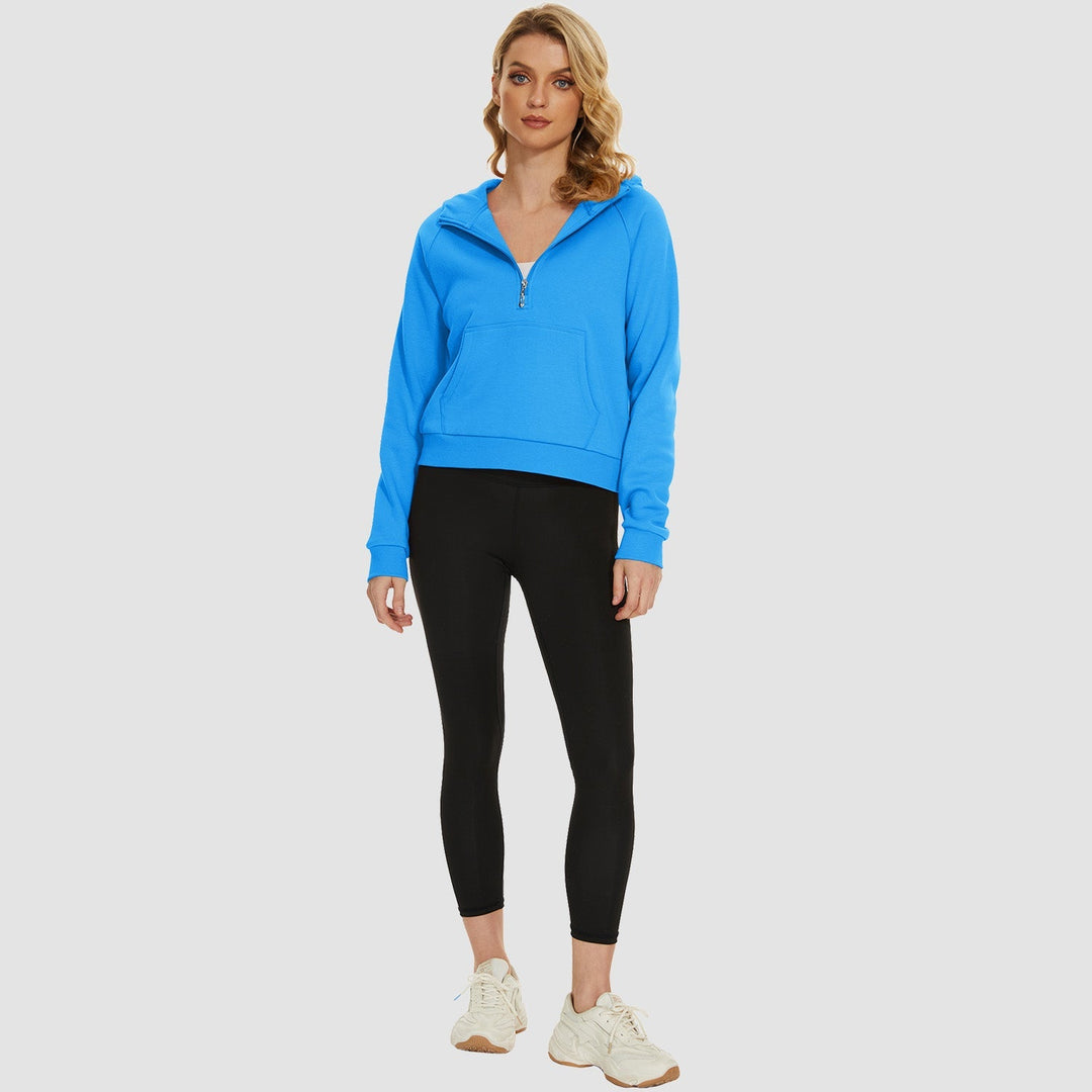 Women's Fleece Hoodie - Half Zip & Kangaroo Pocket