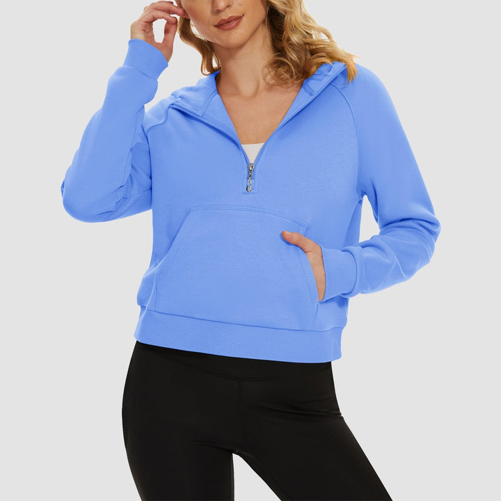 Women's Fleece Hoodie - Half Zip & Kangaroo Pocket