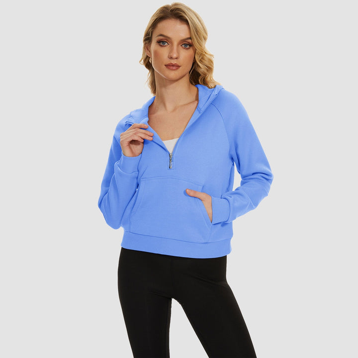 Women's Fleece Hoodie - Half Zip & Kangaroo Pocket