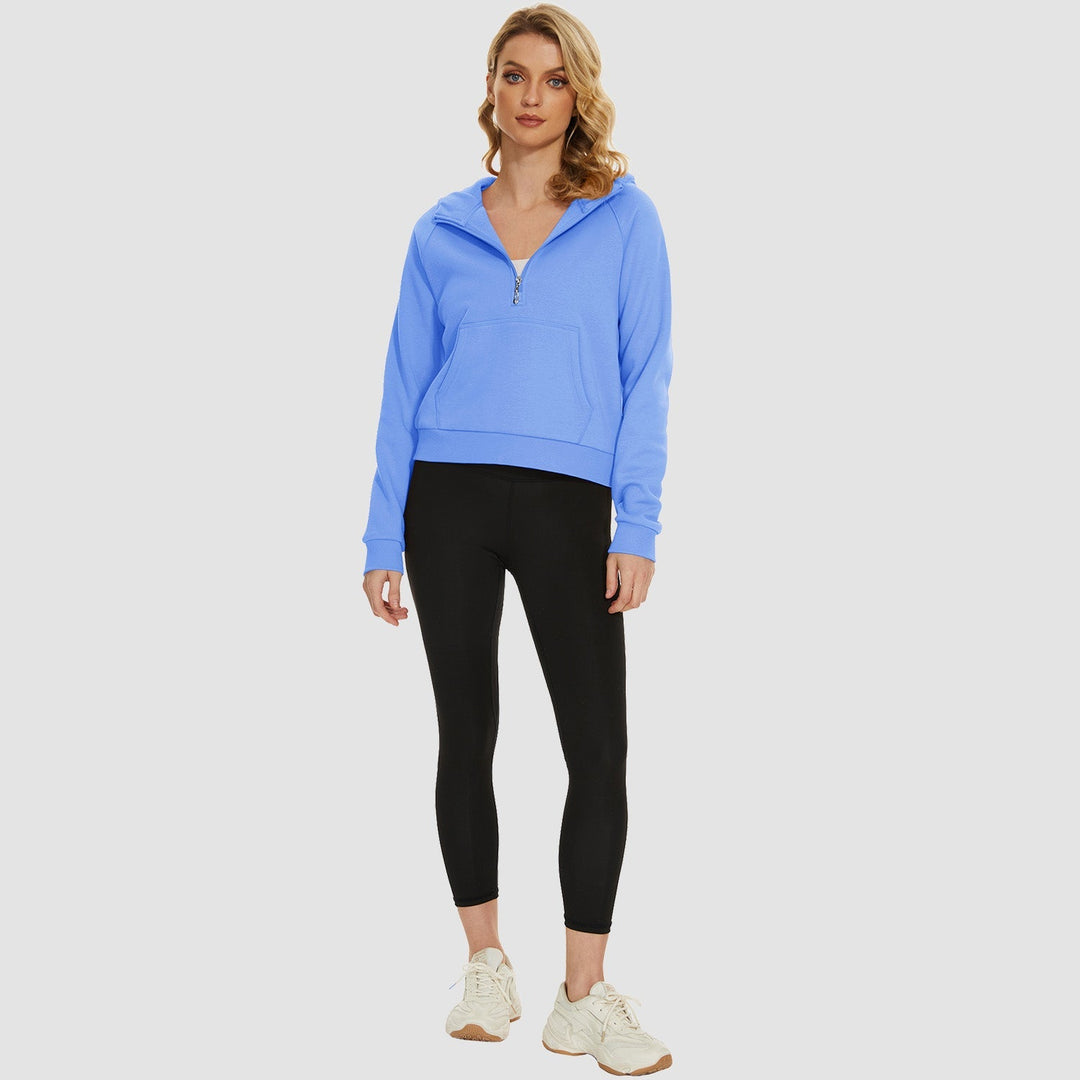 Women's Fleece Hoodie - Half Zip & Kangaroo Pocket