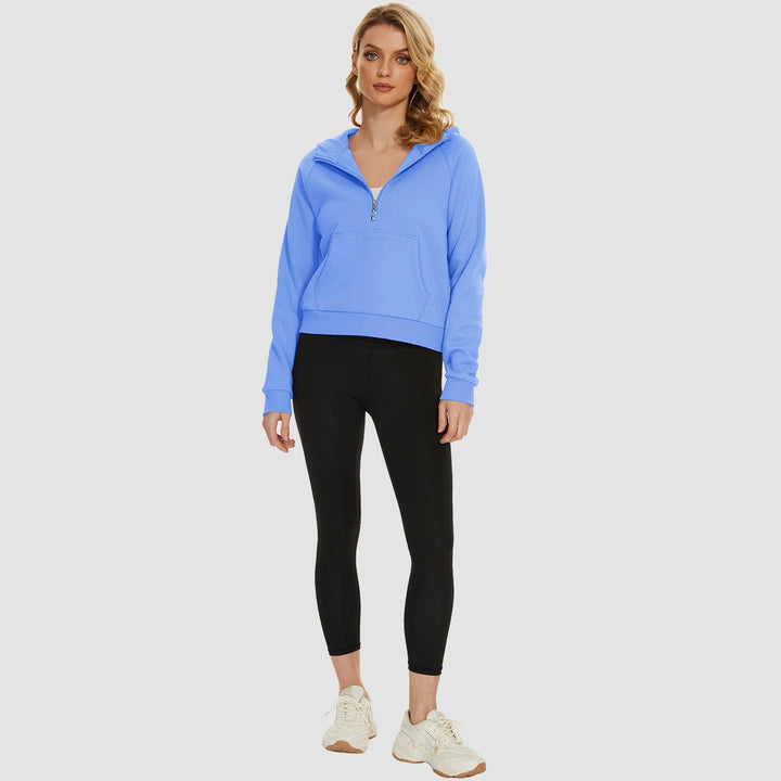 Women's Fleece Hoodie - Half Zip & Kangaroo Pocket