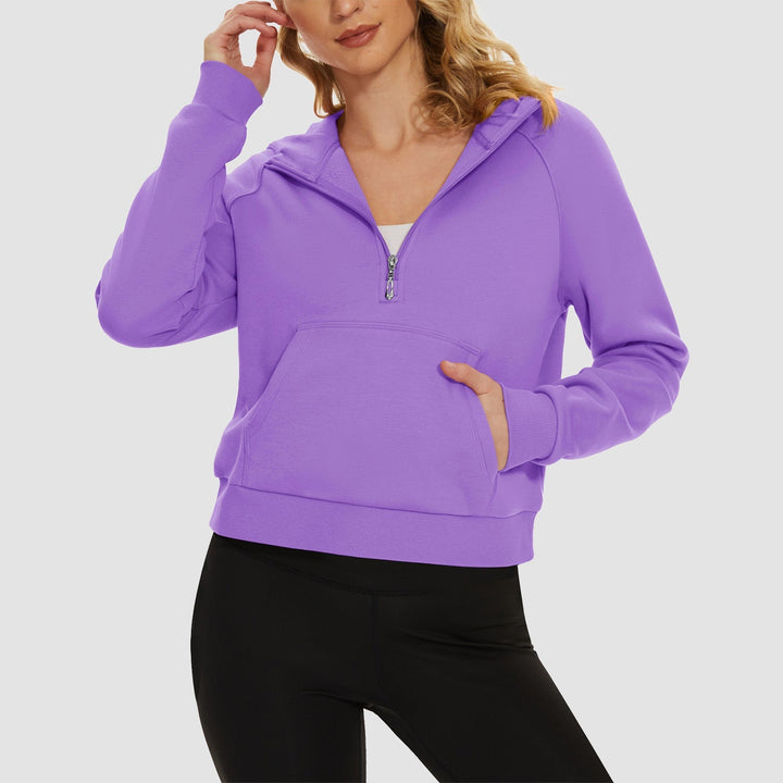 Women's Fleece Hoodie - Half Zip & Kangaroo Pocket