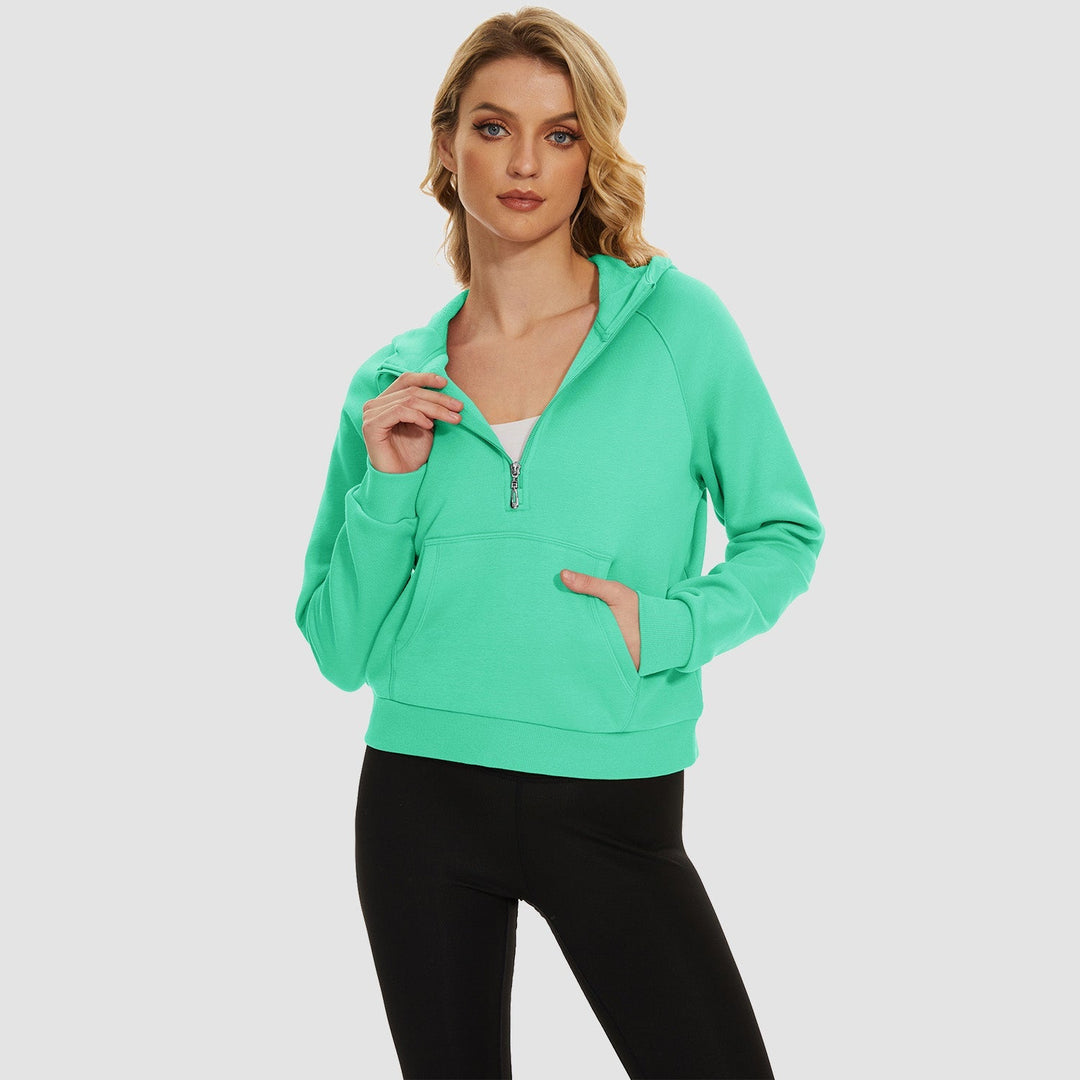 Women's Fleece Hoodie - Half Zip & Kangaroo Pocket