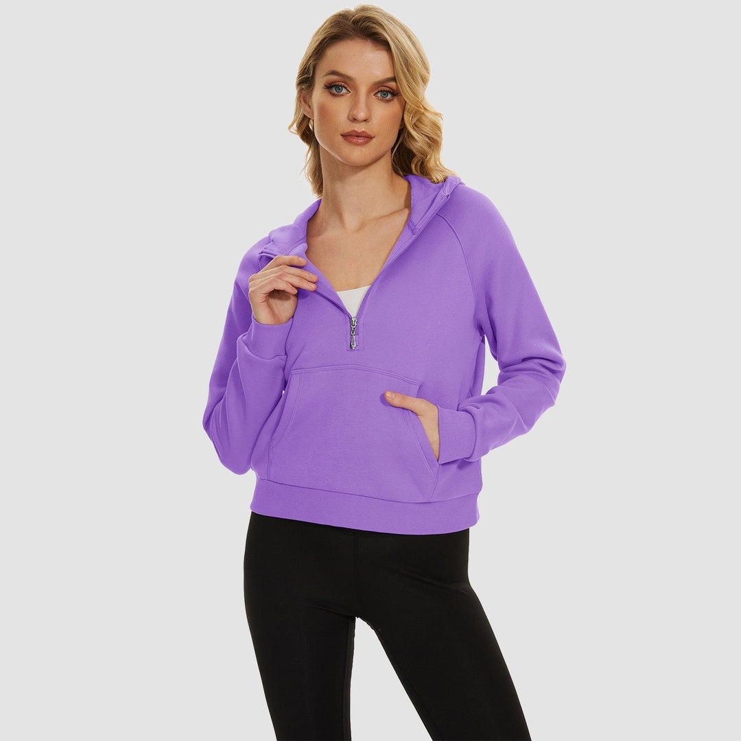 Women's Fleece Hoodie - Half Zip & Kangaroo Pocket