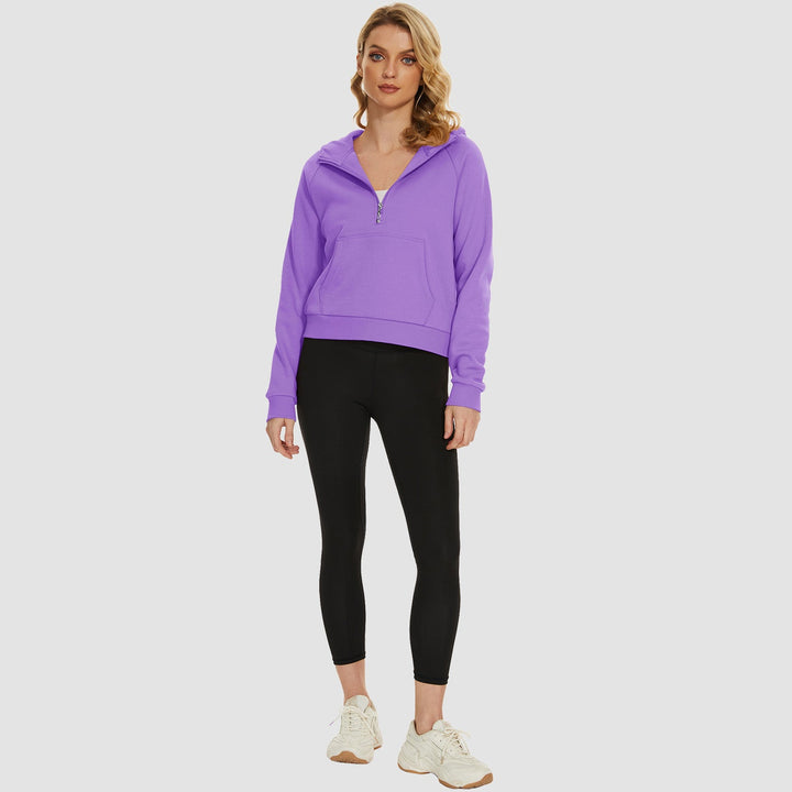 Women's Fleece Hoodie - Half Zip & Kangaroo Pocket