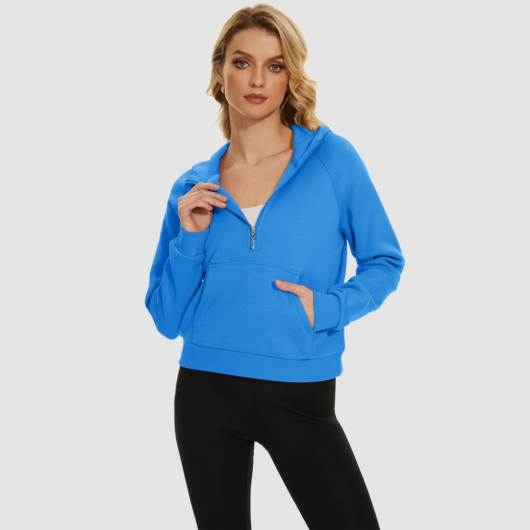 Women's Fleece Hoodie - Half Zip & Kangaroo Pocket