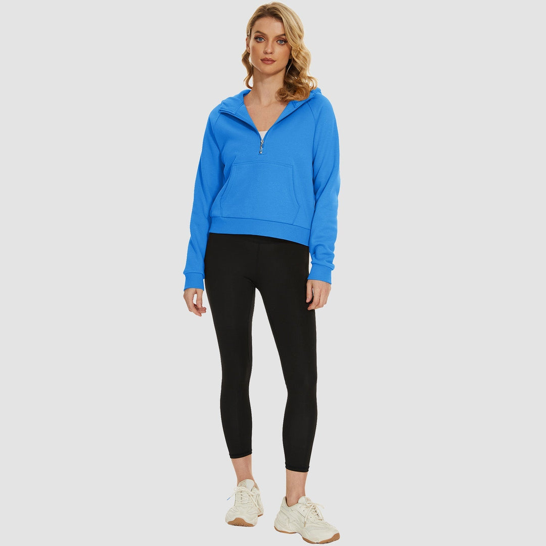 Women's Fleece Hoodie - Half Zip & Kangaroo Pocket