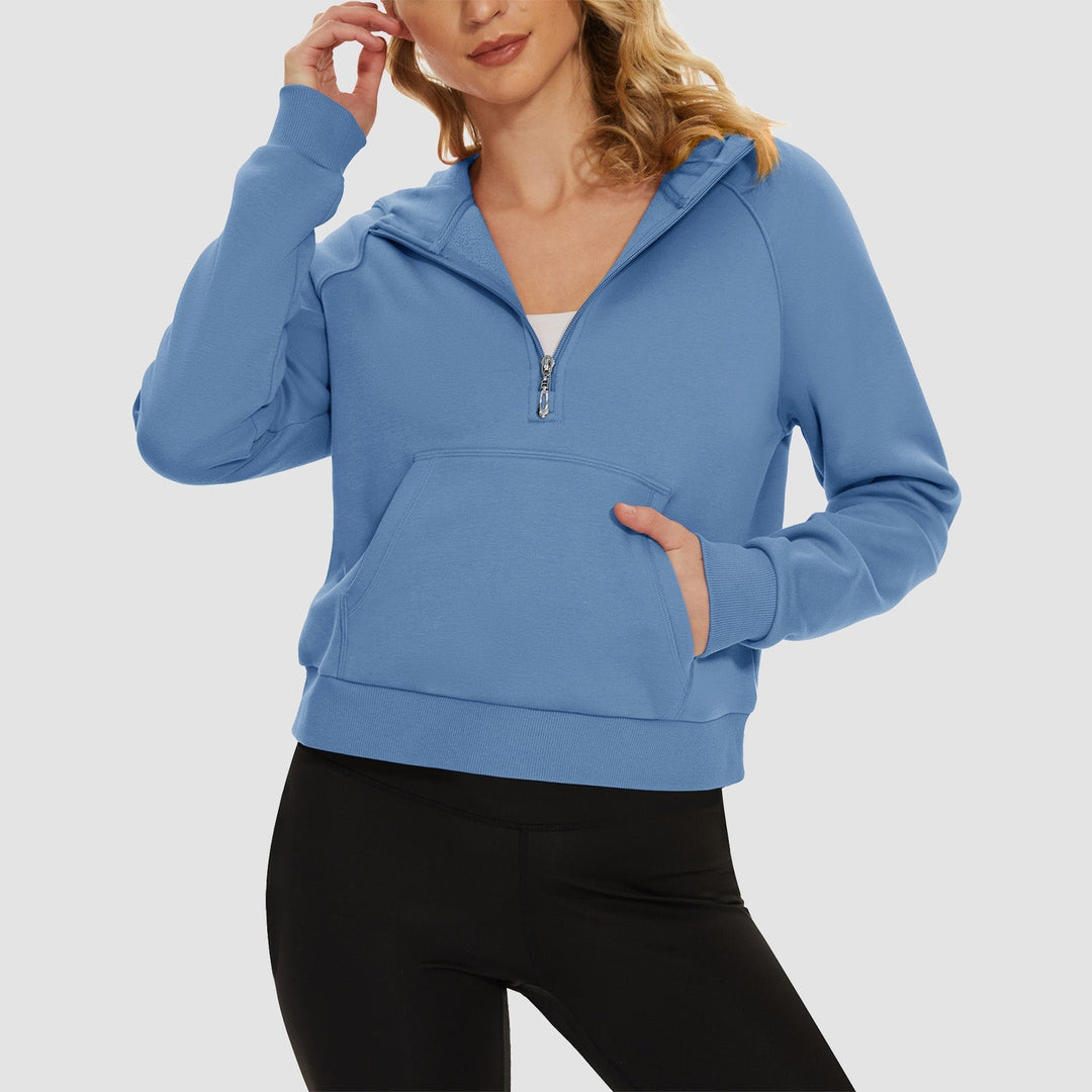 Women's Fleece Hoodie - Half Zip & Kangaroo Pocket