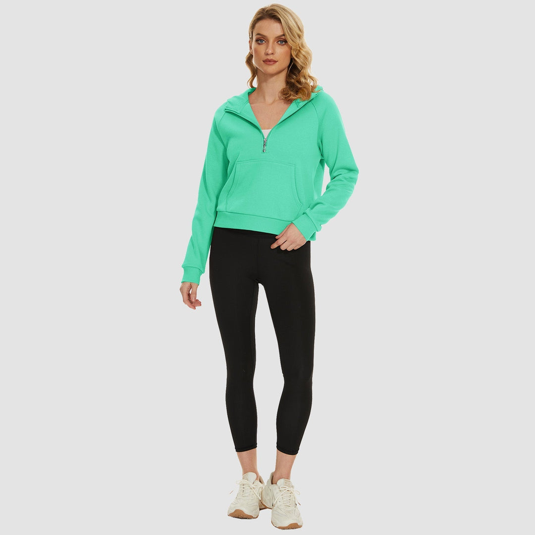 Women's Fleece Hoodie - Half Zip & Kangaroo Pocket