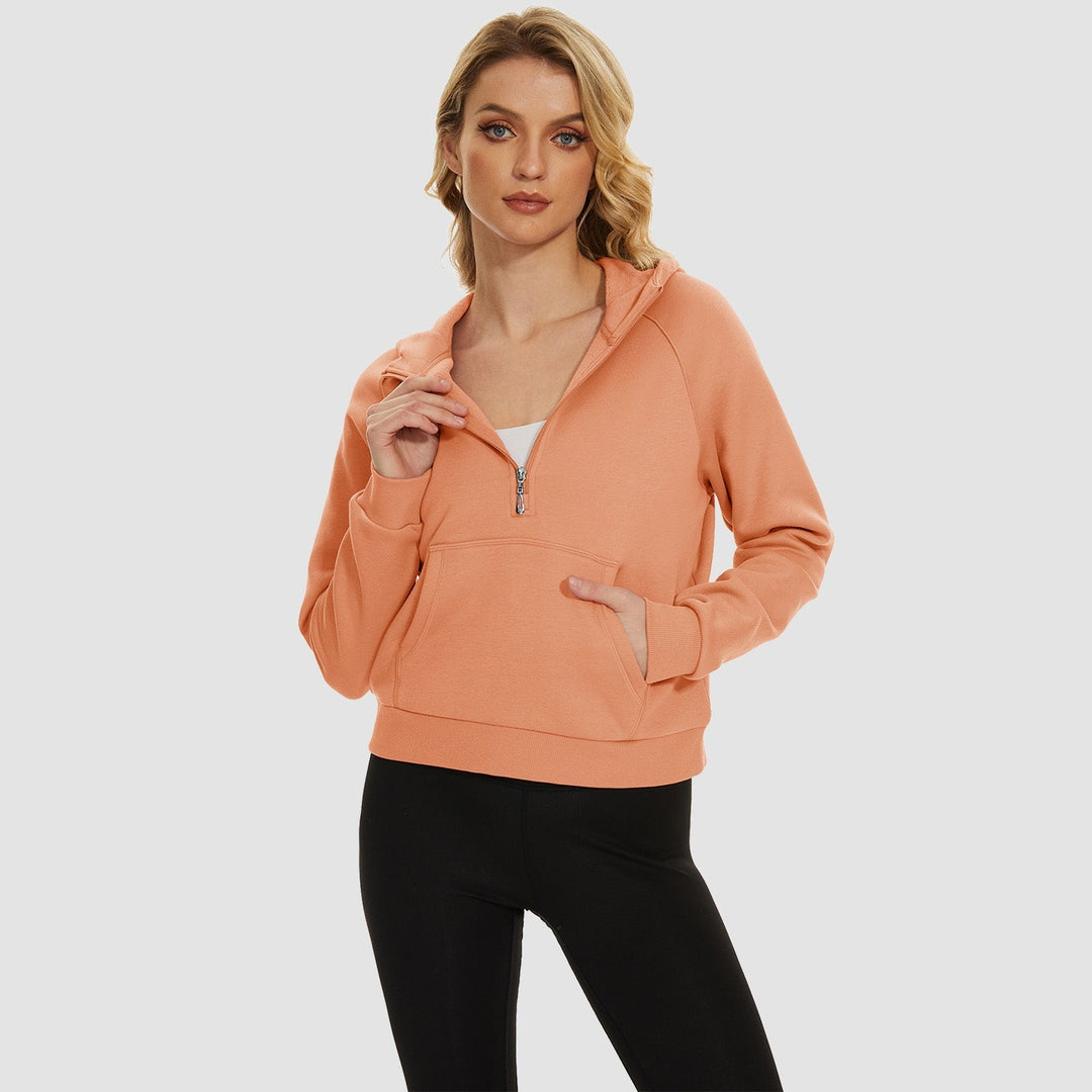 Women's Fleece Hoodie - Half Zip & Kangaroo Pocket