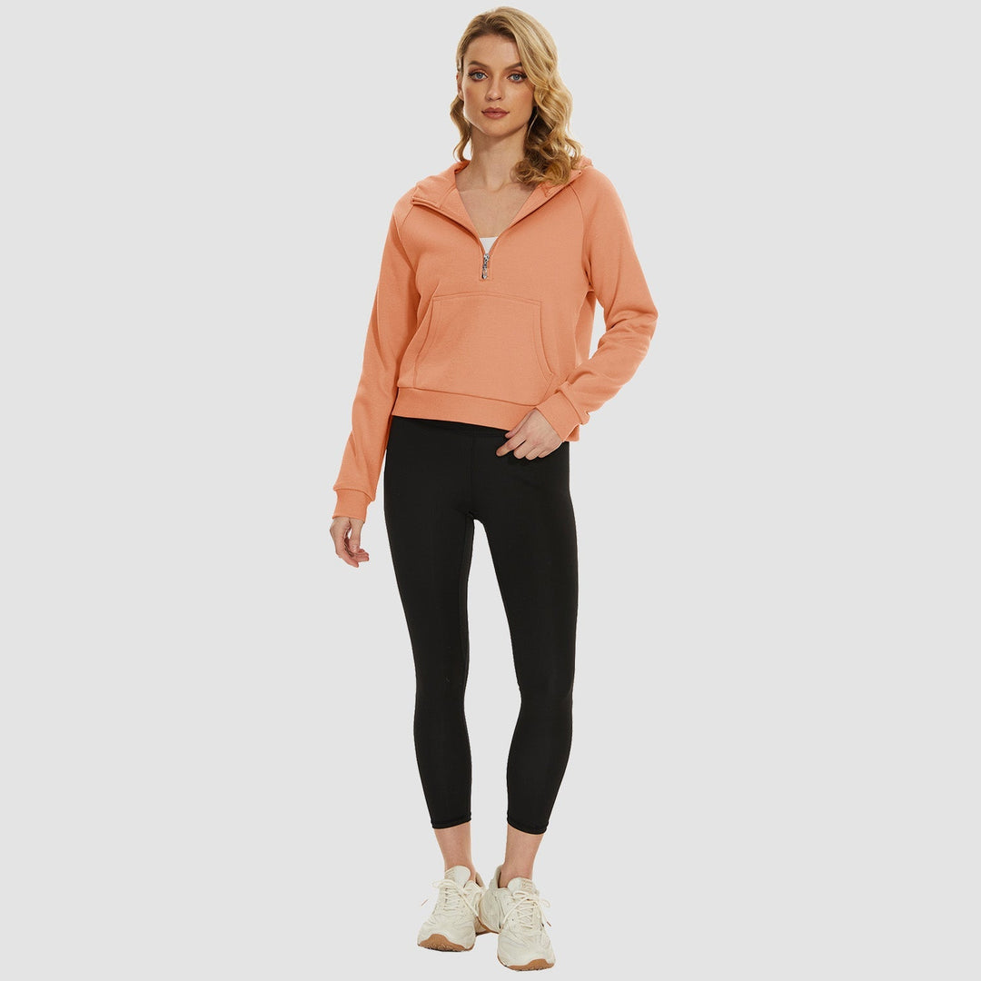 Women's Fleece Hoodie - Half Zip & Kangaroo Pocket