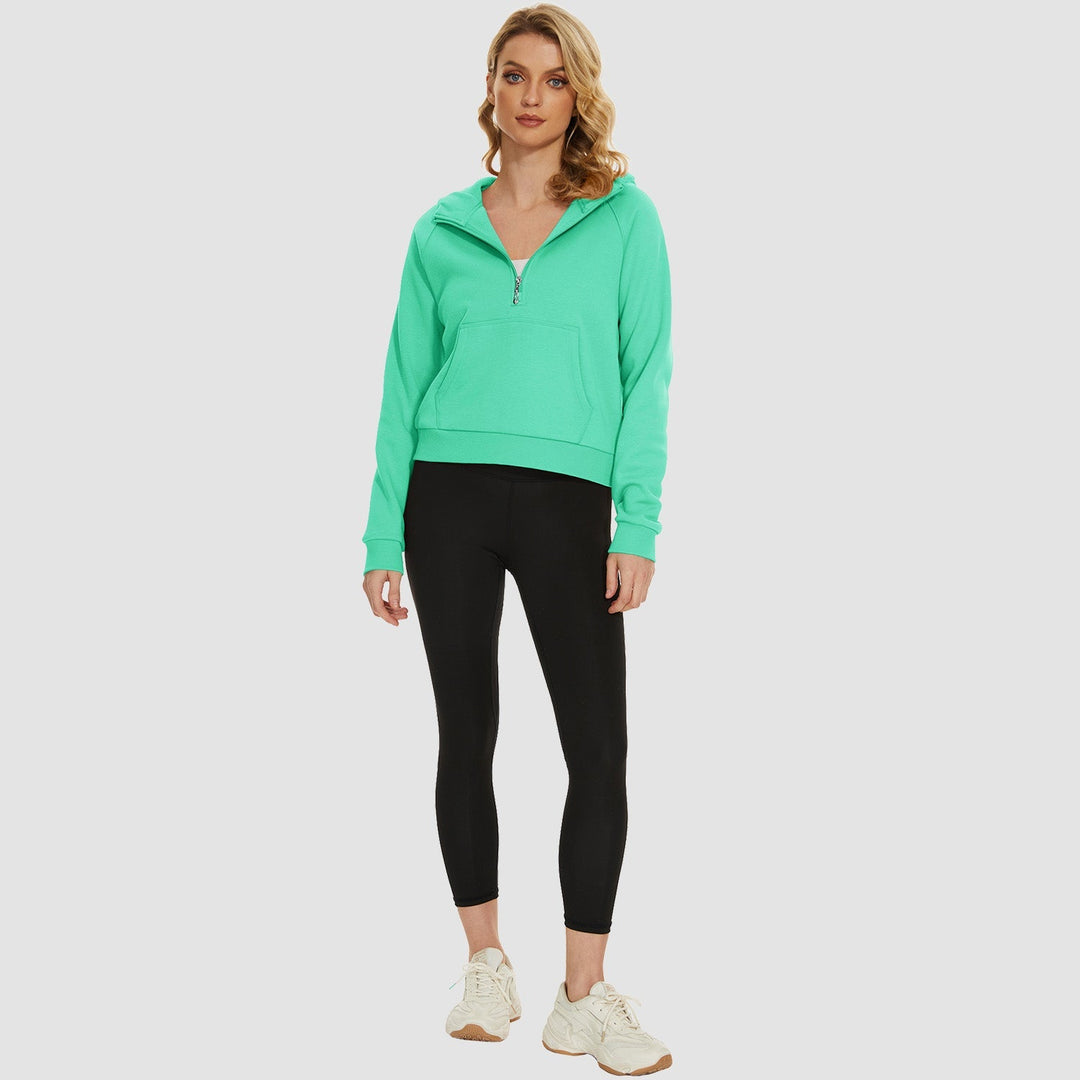 Women's Fleece Hoodie - Half Zip & Kangaroo Pocket