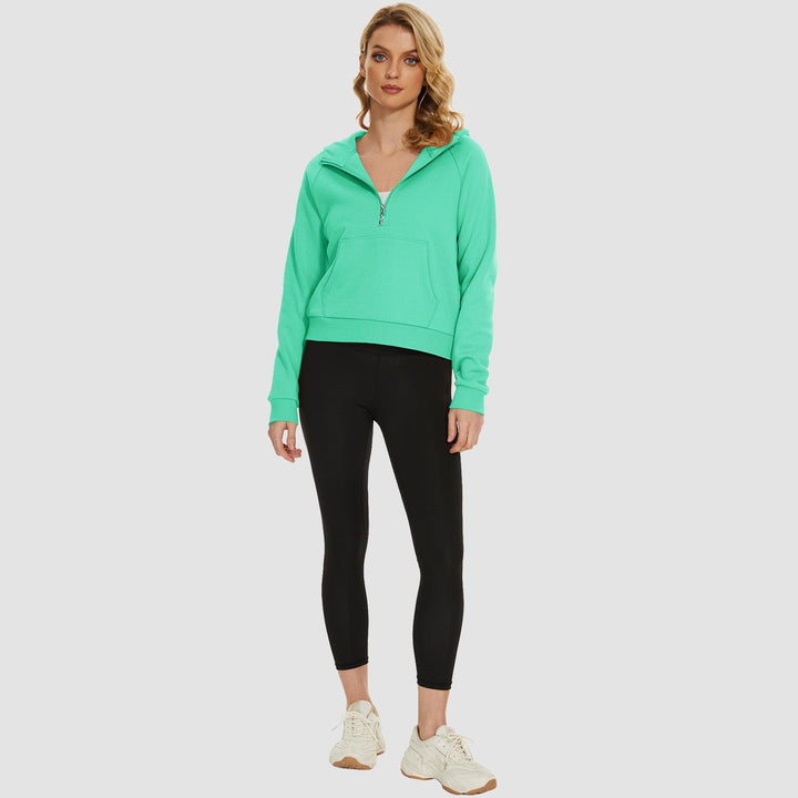 Women's Fleece Hoodie - Half Zip & Kangaroo Pocket