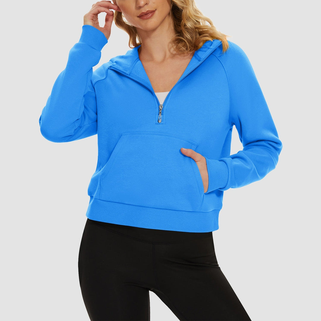 Women's Fleece Hoodie - Half Zip & Kangaroo Pocket