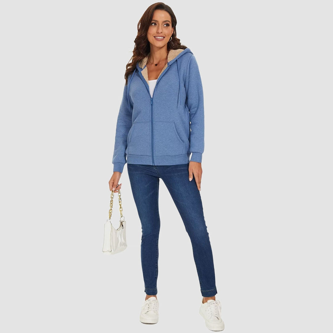 Women's Zip-Up Sherpa Lined Fleece Hoodie Jacket