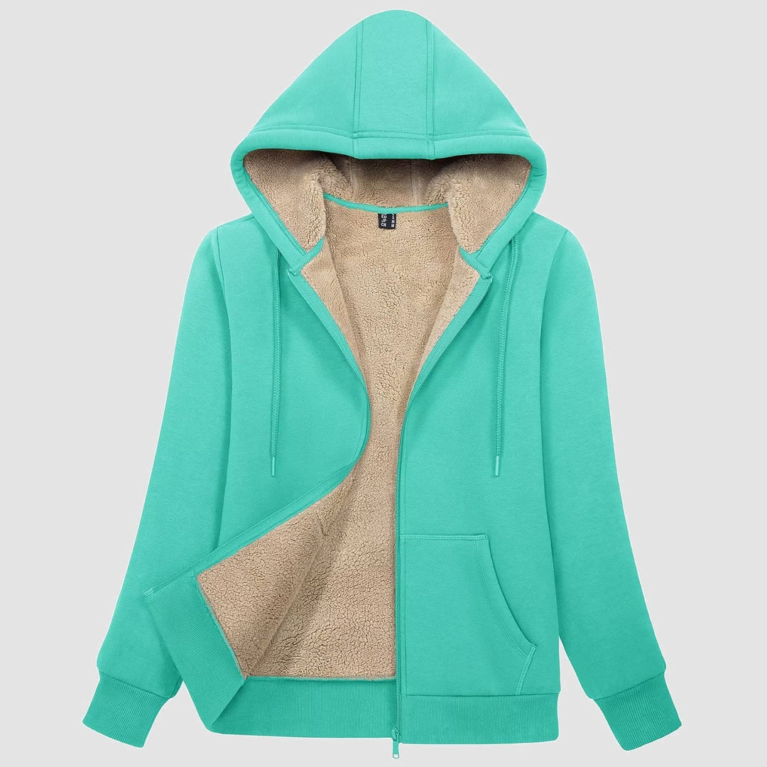 Women's Zip-Up Sherpa Lined Fleece Hoodie Jacket
