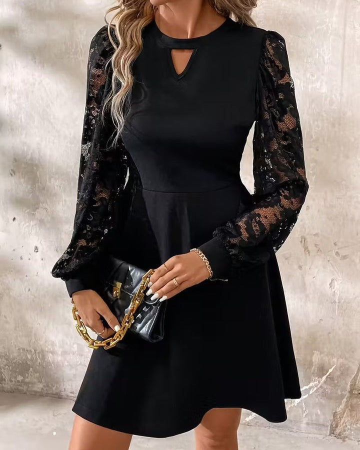 Trendy A-Line Lace Trim Dress