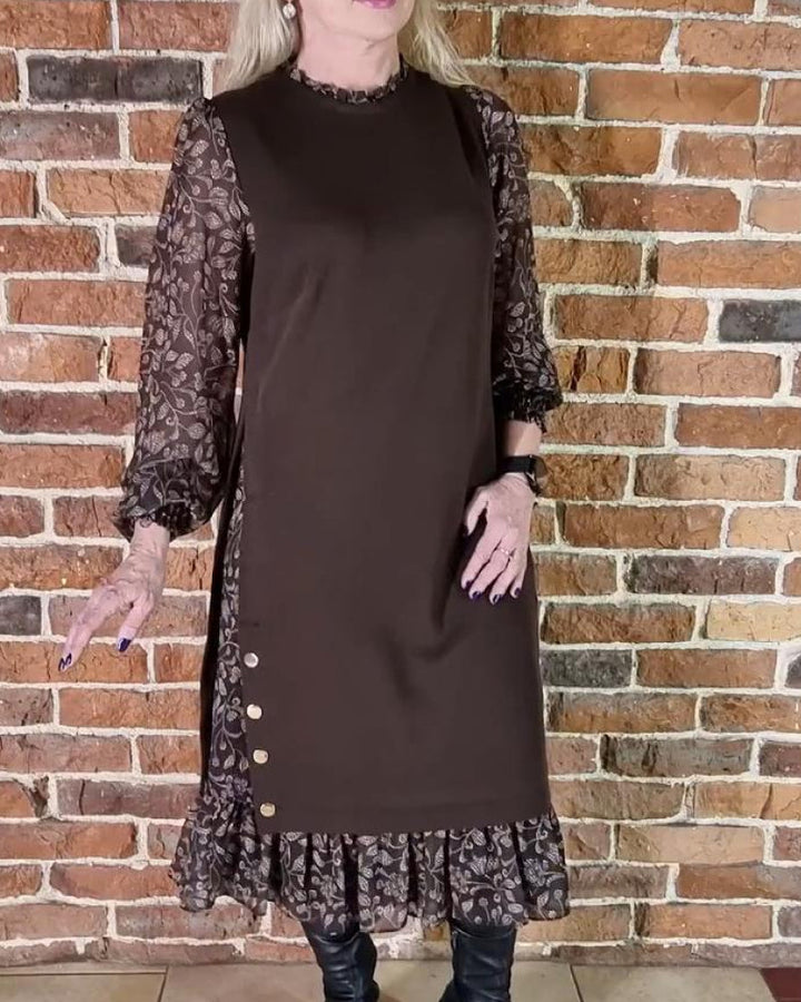 Round Neck Dress with Faux Two-Piece Effect