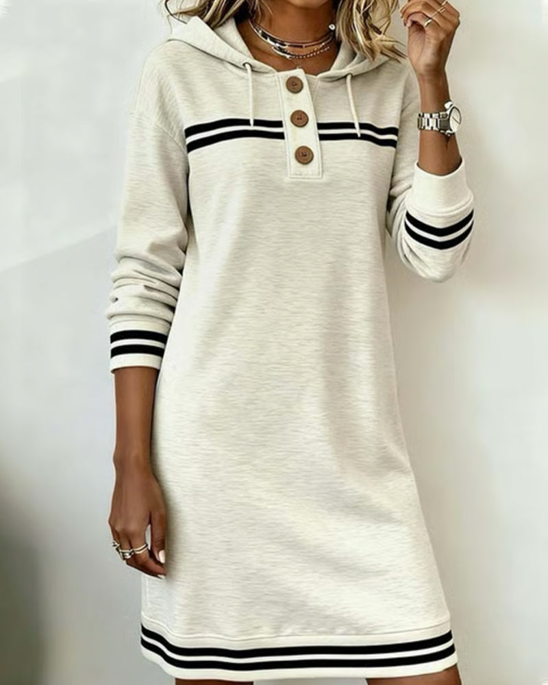 Color-Block Striped Casual Hoodie Dress