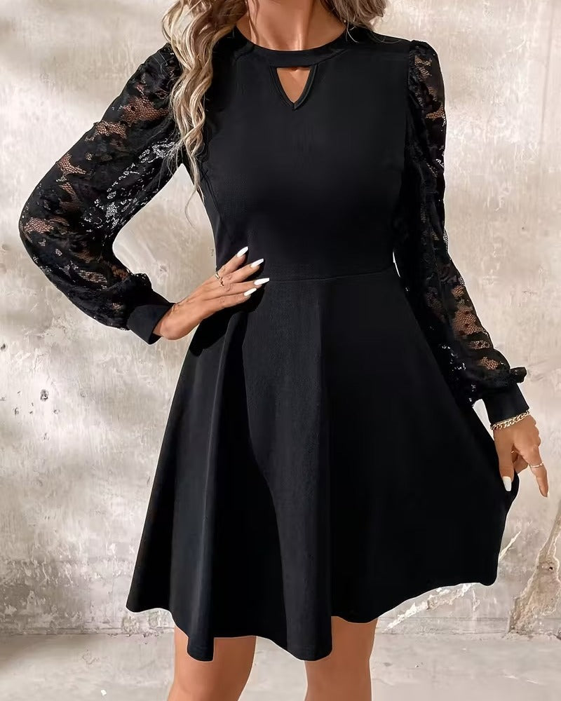 Trendy A-Line Lace Trim Dress