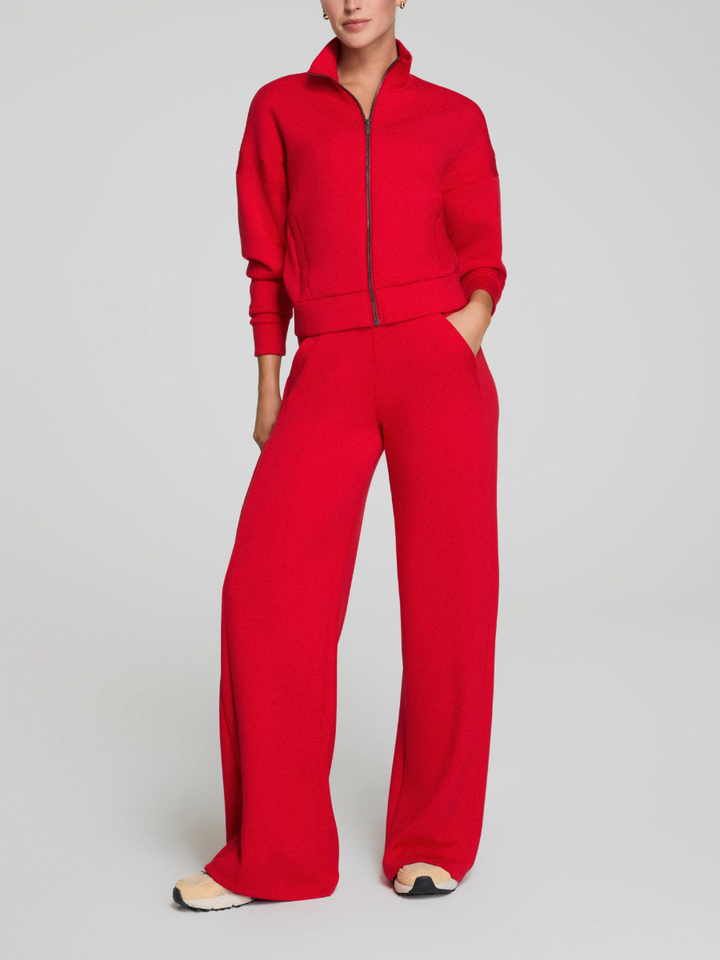 Half Zip Wide Leg Track Pant Suit