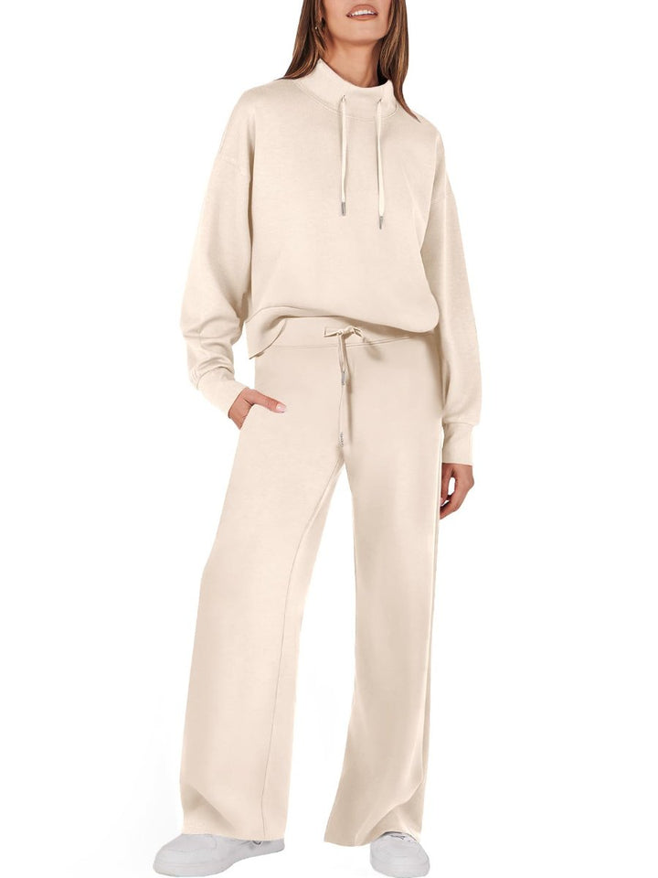 Drawstring Sweatshirt Wide Leg Sweatpant Lounge Set Tracksuit