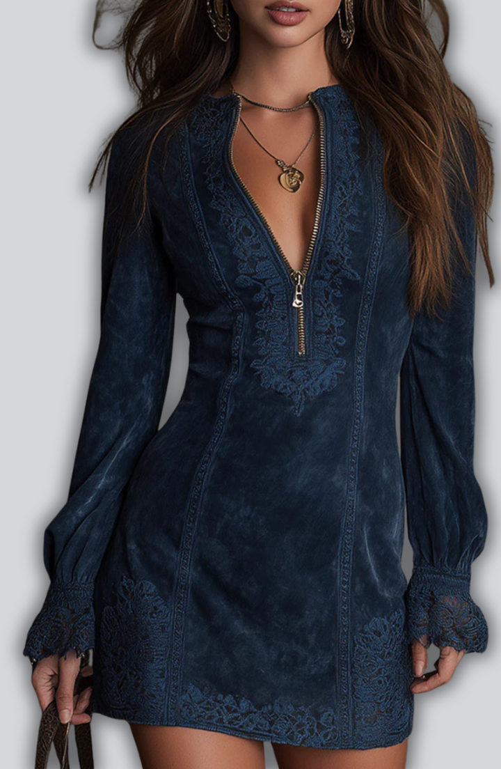 Jasmine | Blue Suede Mini Dress