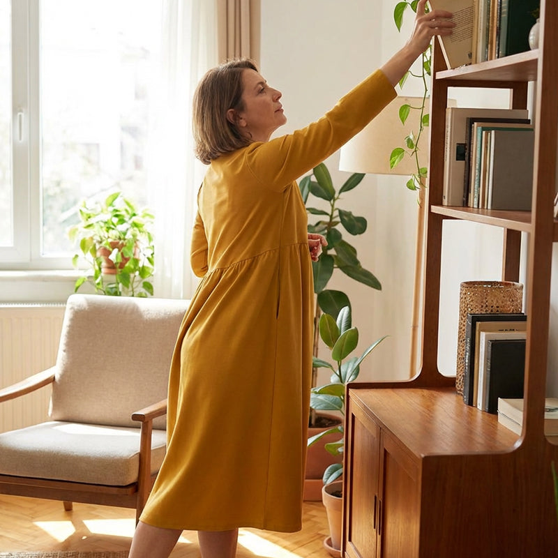 📢 Limited Time 70% OFF👗Women's Loose Fit Round Neck Midi Dress with Pockets-Effortless Comfort & Everyday Elegance✨