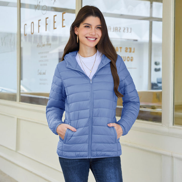 Women's Hooded Lightweight Puffer Jacket Full Zip Winter Coat