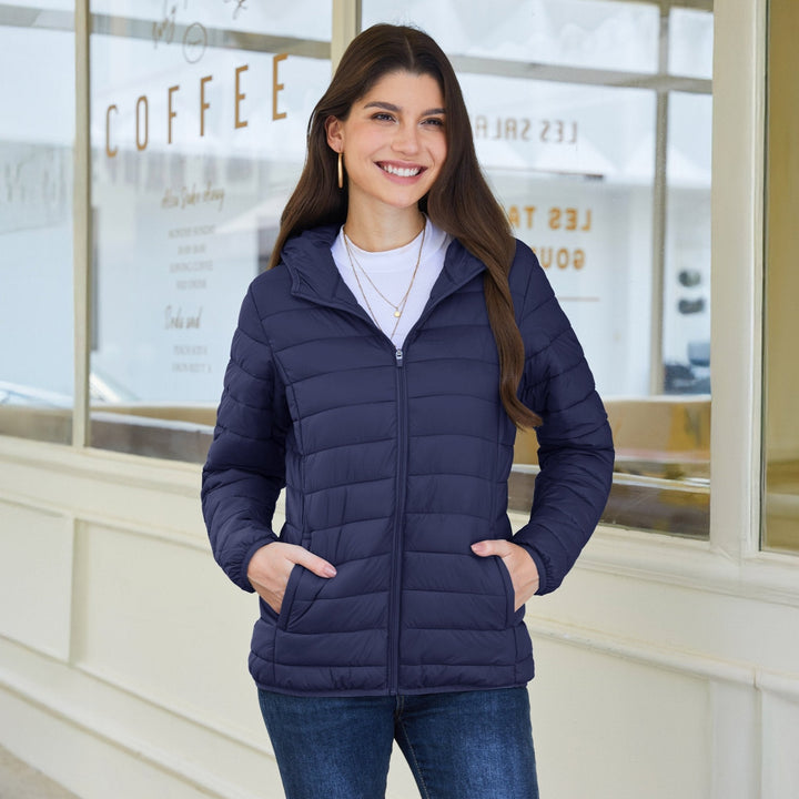 Women's Hooded Lightweight Puffer Jacket Full Zip Winter Coat