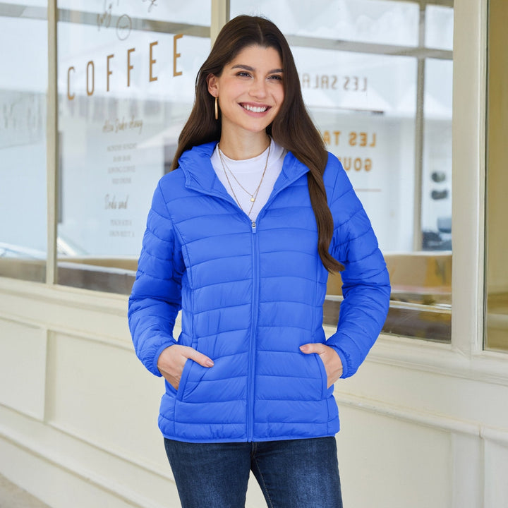 Women's Hooded Lightweight Puffer Jacket Full Zip Winter Coat