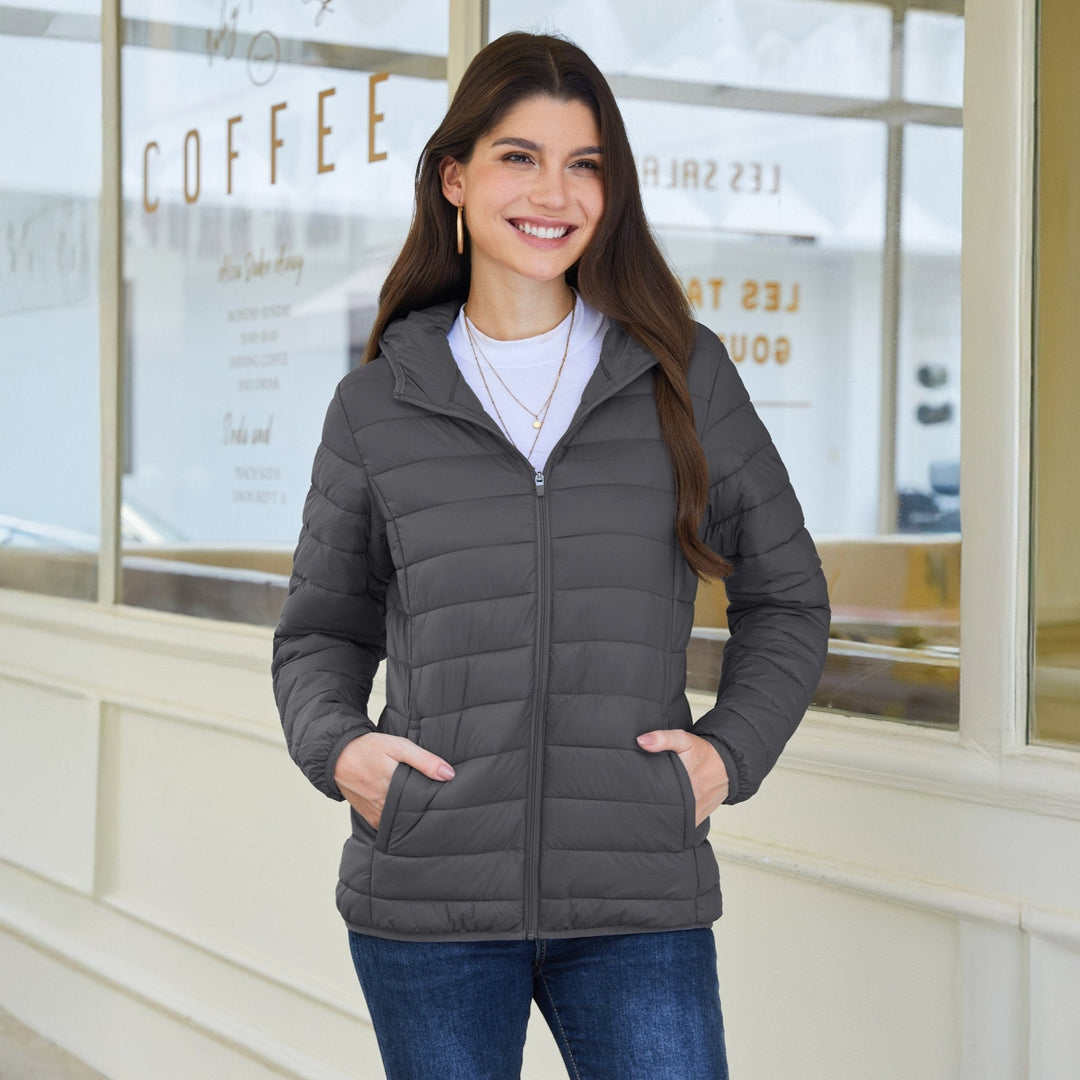 Women's Hooded Lightweight Puffer Jacket Full Zip Winter Coat