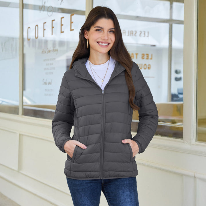 Women's Hooded Lightweight Puffer Jacket Full Zip Winter Coat