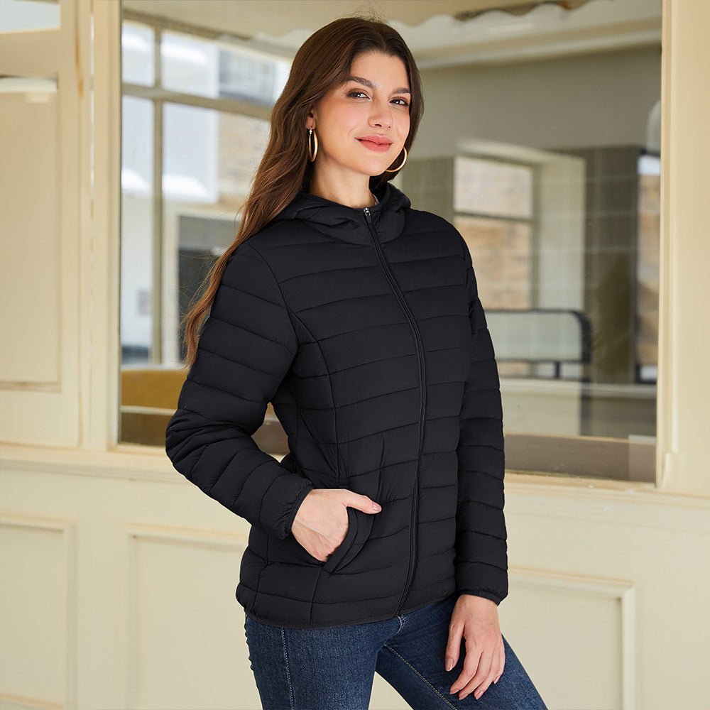 Women's Hooded Lightweight Puffer Jacket Full Zip Winter Coat