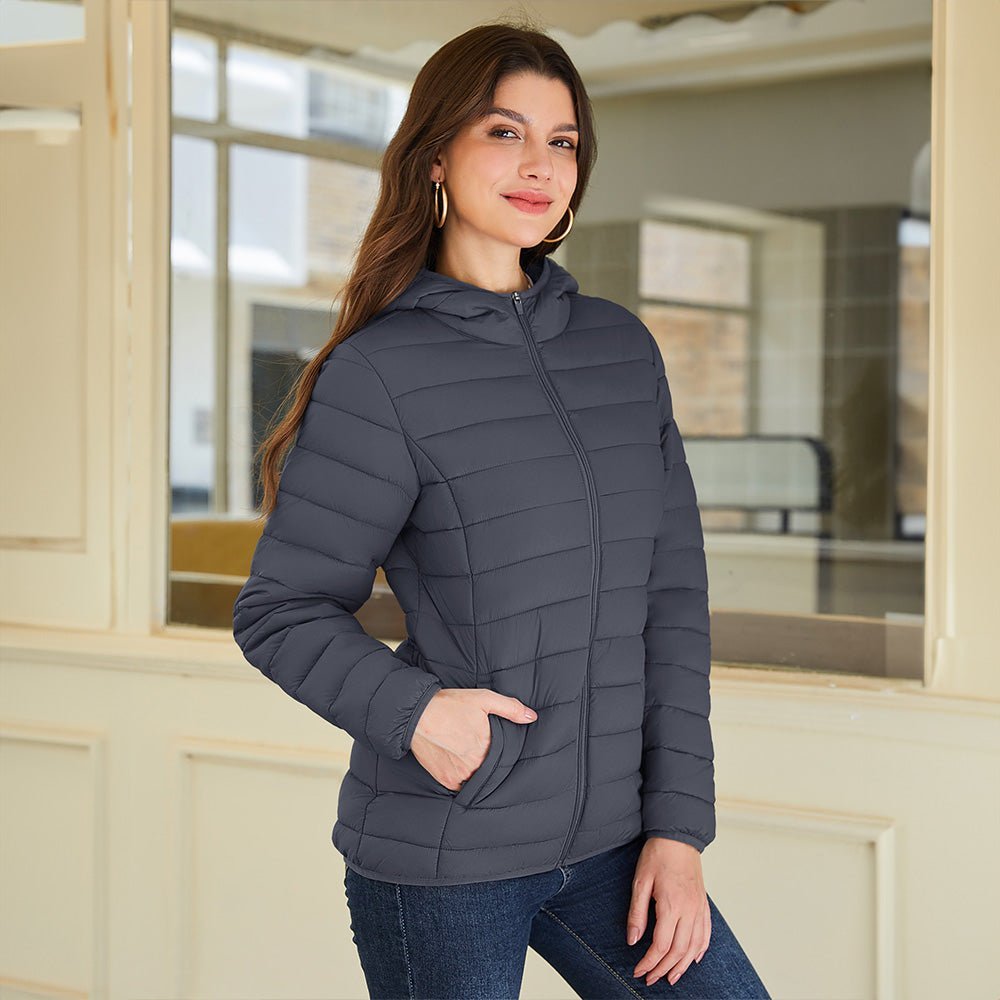 Women's Hooded Lightweight Puffer Jacket Full Zip Winter Coat