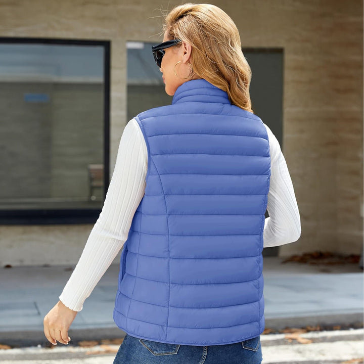 Women's Lightweight Puffer Vest with 4 Pockets & Stand Collar