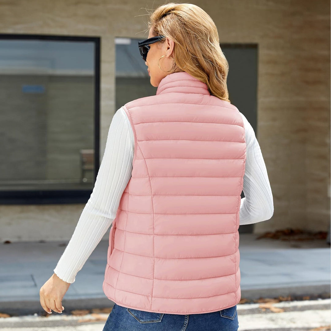 Women's Lightweight Puffer Vest with 4 Pockets & Stand Collar