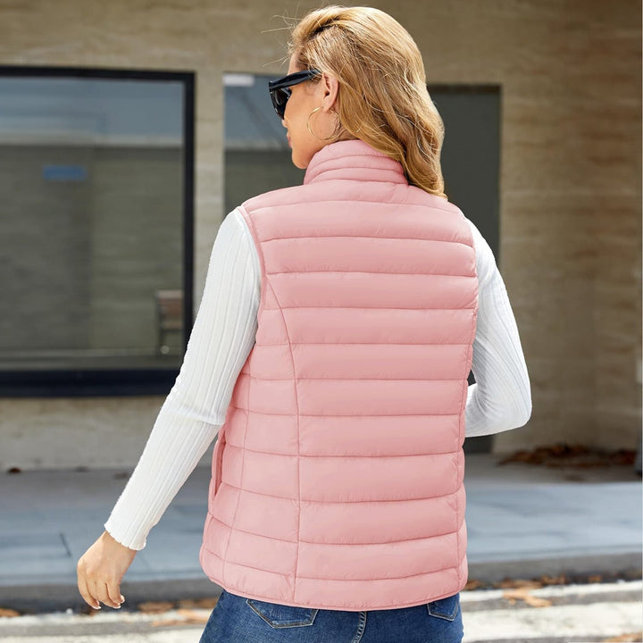 Women's Lightweight Puffer Vest with 4 Pockets & Stand Collar