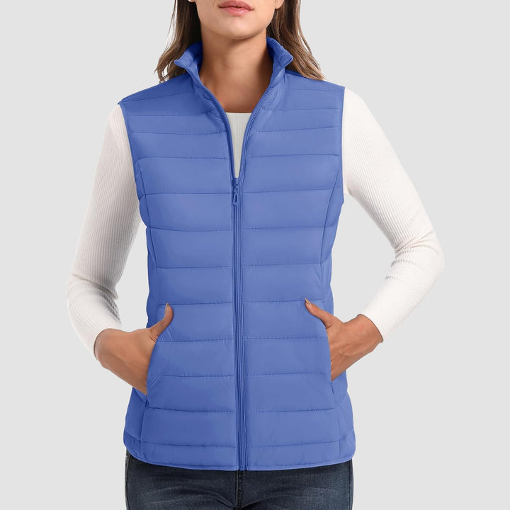 Women's Lightweight Puffer Vest with 4 Pockets & Stand Collar