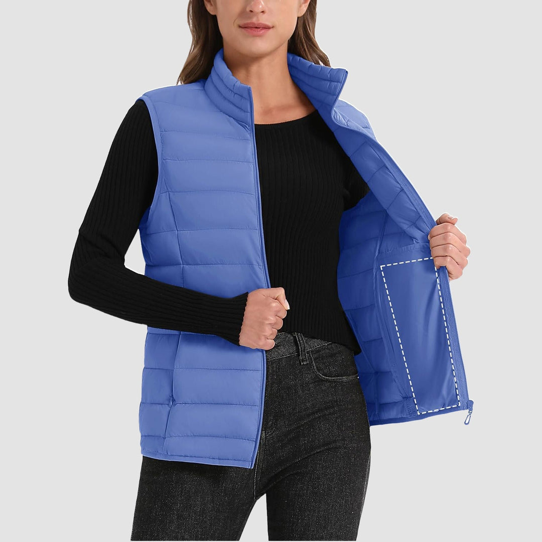 Women's Lightweight Puffer Vest with 4 Pockets & Stand Collar