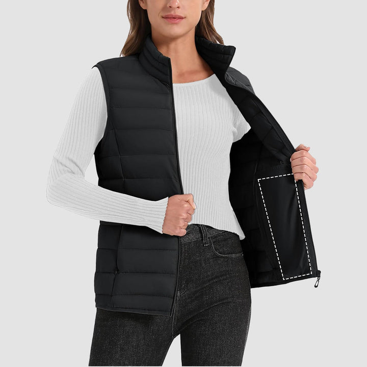 Women's Lightweight Puffer Vest with 4 Pockets & Stand Collar