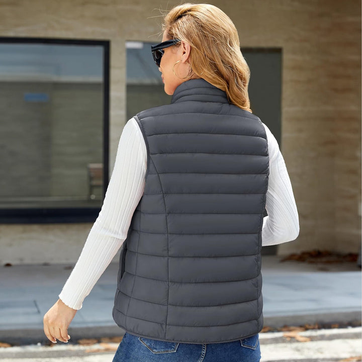 Women's Lightweight Puffer Vest with 4 Pockets & Stand Collar