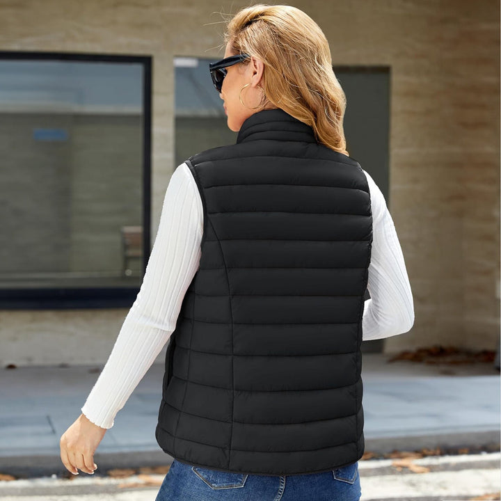 Women's Lightweight Puffer Vest with 4 Pockets & Stand Collar