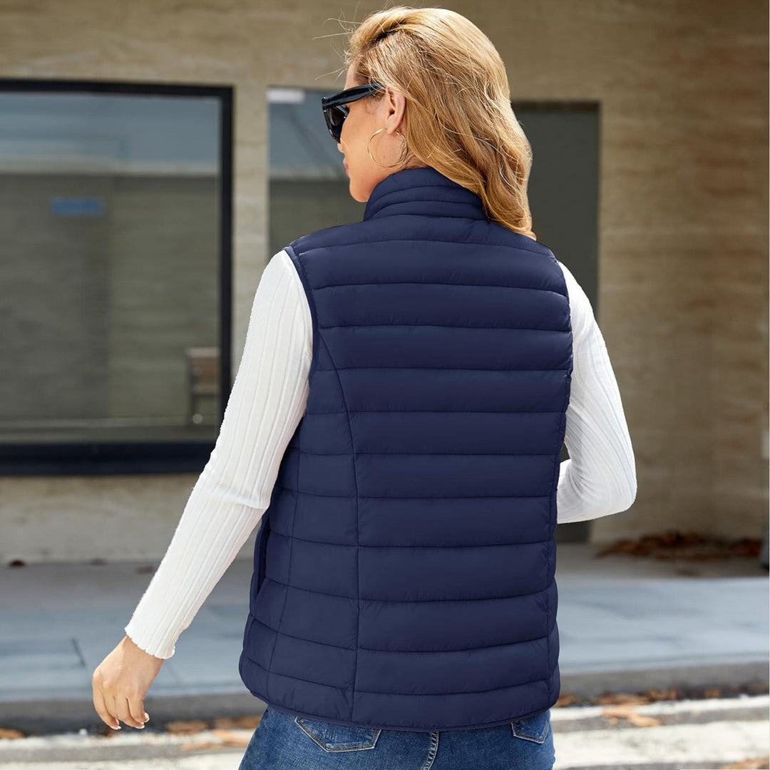 Women's Lightweight Puffer Vest with 4 Pockets & Stand Collar