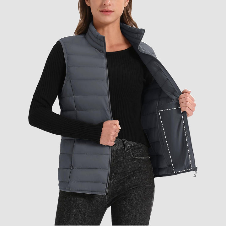 Women's Lightweight Puffer Vest with 4 Pockets & Stand Collar
